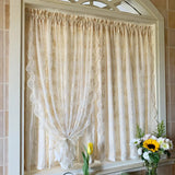 Popxstar  French Style Rural Gauze Integrated Window Screen Non Punched Velcro Curtains Lace Embroidered Semi Blackout Gauze Curtain