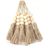 Popxstar 20pcs Jute Rope Tassels with 3 Wood Beads Hemp Burlap Tassels for Curtain DIY Craft Christmas Tree Home Party Decorations