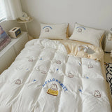 Cute Bread Rabbit Embroidery Bedding Set Lovely Cartoon Single Double Duvet Cover Set Soft Skin-friendly Quilt Cover Pillowcases