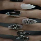 Popxstar 24pcs Silver Almond False Nails Oval Decorated Cloud Milk Wearable Fake Nails Short Press On Nail Coffin Detachable French Tips