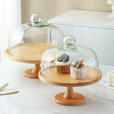 Bread Stand Glass Cover Wooden Cake Stand Vintage Household High Foot Cake Plate Transparent with Lid Butter Box Snacks Storage