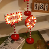 Popxstar LED Christmas Lamp Santa Stop Here Street Sign Xmas Wooden Desktop Ornaments Light 2024 Christmas Home Decoration New Year Gifts