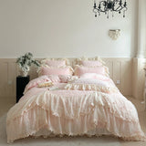 Popxstar  4Pcs French Princess Style Carved Velvet Warm Winter Bedding Set Double Layer Lace Duvet Cover Flat/Fitted Bed Sheet Pillowcases