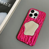 Luxury 3D Rock Pattern Makeup Mirror Rose Phone Case for IPhone 17 Air 16 16E 15 14 13 12 11 Pro Max Solid Shockproof Cover