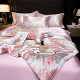 Natural Silk Bedlinens Bedding Set Nordic Flower Printed Duvet Cover Set Couple Double King Queen Size Soft Bed Sheet Pillowcase