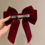 Popxstar Big Velvet Bowknot Inlaid Rhinestones Imitation Pearl Hair Clips for Women Girls Vintage Soft Hairgrip Autumn Winter Accessories