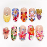 Popxstar 24Pcs Pink Almond False Nails Butterfly Ballet with French Design Wearable Fake Nails Simple Artificial Press on Nails Tips Art