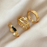 Popxstar  Vintage Pink Roman Numerals Cool Rings Set for Women Rock Hip Hop Twist Geometry Open Ring Fashion Ins Jewelry Gifts