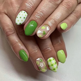 Popxstar  24pcs Colorful Flower Design Press on False Nails Sets Simple Gradient Design Nails Tips Datachable Mid-length Almond Fake Nail