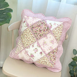 Soft Breathable 100% Cotton Patchwork Pillow Cover with Ruffled Edge Multi Functional Cushion Case for Sofa and Office Easy Care