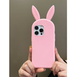 Popxstar  Cute 3D Bunny Rabbit Ear Silicone Phone Case for IPhone 13 14 15 16 Pro Max Japan Ins Funny Cartoon Shockproof Back Cover Case