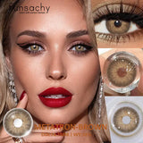 1 Pair Colored Contact Lenses Brown Green Lenses Natural Look Eye Makeup Softlens Beautiful Gray Pupils for Yearly Use