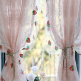 American-style Lace Embroidery Strawberry Tulle Curtains for Living Room Warp Ruffled Curtains Fruit Gauze for Bedroom
