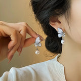 Popxstar Lovely Pearl Bow Earrings for Women Internet Design Versatile Drop Oil Vintage Earrings Fashion Jewelry Party Wedding Gifts
