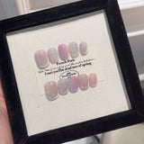 Popxstar  10Pcs Short Handmade Cat Eye Press on Nails French Rhinestone Decoration False Nail Gradient Wearable Full Cover Fake Nail Tips