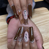 Popxstar 24Pcs Pure White French Press on Nails Long Square Head False Nails with Pearl Pink Bow Design Ballet Wearable Fake Nails
