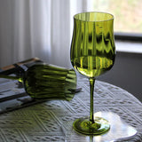 Popxstar  Retro Green Wine Glass Minimalist Textured Glass Goblet French Style Home Bar Party Drinkware for Red Wine Tasting & Decor Gifts