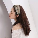 Popxstar Retro Wide Lace Embroidered Women Headband Sequins Bezel Hair Hoop Female Turban Hairband Head Wrap Bandana