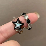Popxstar New Y2K Kpop Lucky Star Ring Heart Adjustable Irregular Geometric Punk Retro Women Crystal Ring Set Fashion Girls Jewelry Gifts