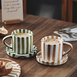 Popxstar  Retro Minimalist Striped Hand Drawn Cups Plate Set Ceramic Tableware Coffee Cups Afternoon Tea Milk Mugs Drinkware Holiday Gifts