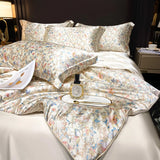 Natural Silk Bedlinens Bedding Set Nordic Flower Printed Duvet Cover Set Couple Double King Queen Size Soft Bed Sheet Pillowcase