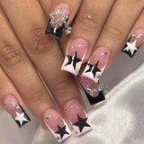 Popxstar 24Pcs Short Ballet False Nails with Bow Design White French Press on Nails Wearable Square Head Full Cover Fake Nail Manicure