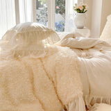 Popxstar  Two-thirds Rose Flowers Lace Princess Wedding Bedding Set 1200TC Egyptian Cotton Duvet Cover Flat/Fitted Bed Sheet Pillowcases