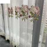 Popxstar American Luxury Peony Embroidery Tulle Curtain For Living Room European Elegant Flower Embroidery Sheer Voile Drapes For Bedroom