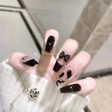 Popxstar 24Pcs/Box Gradient Long Ballet France Press on Nail Ink Chinese Style False Nails Rose Girls Full Cover Fake Nail Piece Finished