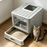 Large Stainless Steel Cat Litter Box Front Entry and Top Exit Toilet Box with Lid Scoop Pet Litter Tray for Kittens Easy Cleaning