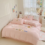 Cute Ice Cream Embroidered Bedding Set Soft Skin-friendly Duvet Cover Set with Sheet Single Double Bed Quilt Cover Pillowcases