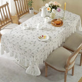 Korea Tablecloth Pure Cotton Lace-edge Tablecloth with Small Floral Patterns Fish Tail Embellishments Rectangular Tablecloth