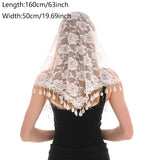 Popxstar Fashion Triangle Veil Scarf Solid Polyester Jacquard Rose Shawl Church Prayer Headband For Women Muslim Wedding Turban 160*50cm