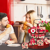 Popxstar Valentine's Day Tiered Tray Decor Delicate Wooden Valentine Tabletop Decor Reusable Valentine Tray Decoration for Tabletop Party