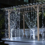 Popxstar Solar Curtain Lights LED Waterfall Light with 8 Modes Fairy String Lights for Outdoor Christmas Party Holiday Wedding Decoration