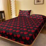 Popxstar 1 Simple Modern Heart-shaped Printed Matte Fitted Sheet, Bedroom Printed Bed Cover, Bedding (excluding Pillowcases)