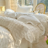 Popxstar Korean Princess Style Lace Ruffles Bedding Set Skin-friendly Soft Seersucker Duvet Cover Set Bed Sheet Or Bed Skirt Pillowcases