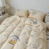 Cute Bread Rabbit Embroidery Bedding Set Lovely Cartoon Single Double Duvet Cover Set Soft Skin-friendly Quilt Cover Pillowcases