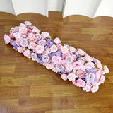 Popxstar Artificial Red Rose Green Plants Flower Row Long Runner Wedding Backdrop Decor Floral Arrangement Party Props Table Centerpiece