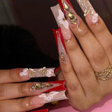 Popxstar 24Pcs Pure White French Press on Nails Long Square Head False Nails with Pearl Pink Bow Design Ballet Wearable Fake Nails