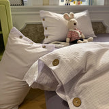 3/4pcs 100% Washed Cotton Bedding Set Single Double Duvet Cover Set with Button Closure Twin Queen King Bed Sheet Set Pillowcase
