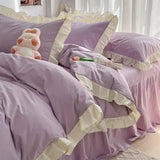 Princess Style Bedding Sets Ruffle Lace Quilt Cover Romantic Pink Bed Sheet Sets Woman Girls Bedroom Duvet Cover Set 4pcs