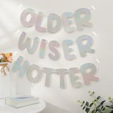 Popxstar  1pc Older Wiser Hotter magic silver onion powder flag disco birthday party decorative banner