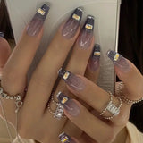 Popxstar 24Pcs/Box Gradient Long Ballet France Press on Nail Ink Chinese Style False Nails Rose Girls Full Cover Fake Nail Piece Finished