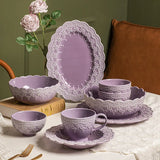 popxstar Purple Disc Lace Relief Series Ceramic Tableware Bowl Plate Tableware