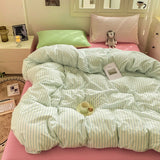 Popxstar  Striped Bedding Set Ins Korean Duvet Cover Set Flat Sheets Set With 2 Pillowcases Single Twin Full Queen Size Bed Linen Set