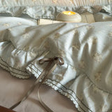 Popxstar  100% Cotton Pastoral Floral Print Ruffles Bow Princess Bedding Set Queen King Duvet Cover Set Bed Sheet/Fitted Sheet Pillowcases