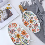 Popxstar  Butterfly Love Flower Series High Temperature Matte Glazed Wooden Handle Oval Steak Plate Western Food Plate Ceramic Plate