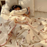 Cotton Double-Layer Gauze Kids Blanket Cute Bear Print Multifunctional Throw Blanket for Kids Beddings Air Conditioner Blanket
