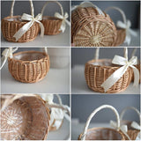 Popxstar Hand-woven Wedding Flower Basket With Handle Wicker Sundries Basket Wedding Flower Girls Basket for Home Picnic Storage Basket